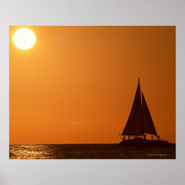 Sunset and Yacht Poster (Front)