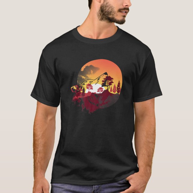 Sunset Animal Outdoor Forest Animal Howling Wolf N T-Shirt (Front)