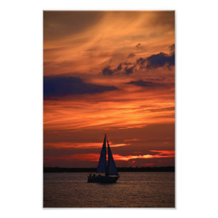Sunset Artwork over Sailboat Photo Print