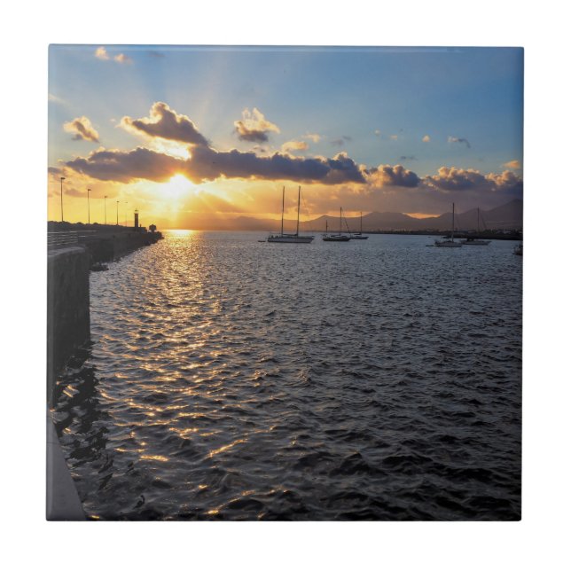 Sunset at Arrecife, Lanzarote, Ceramic Tile (Front)