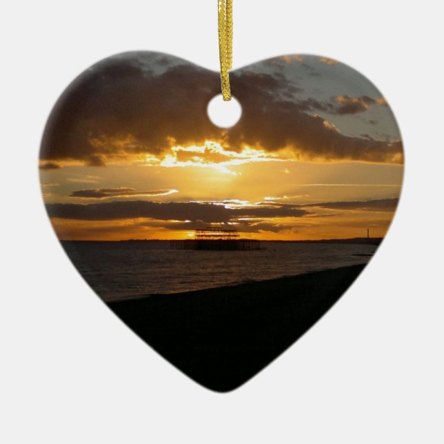 Sunset At Brighton Beach Ceramic Tree Decoration (Front)