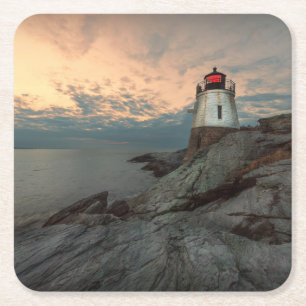 Sunset At Castle Hill Lighthouse Square Paper Coaster