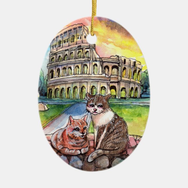 Sunset at Coliseum Ceramic Tree Decoration (Front)