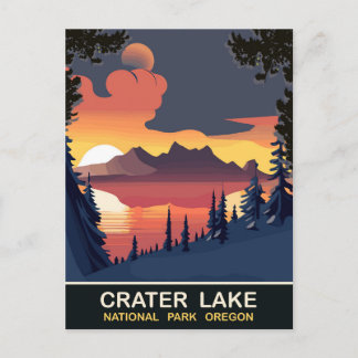 Sunset at Crater Lake, Oregon, Travel Postcard