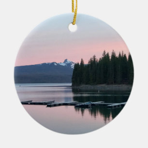 Sunset at Crescent Lake, OR Ceramic Tree Decoration