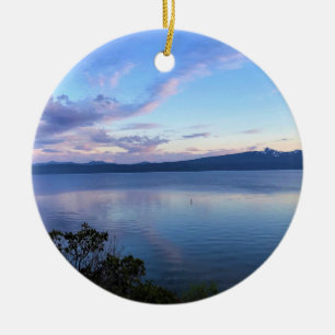 Sunset at Crescent Lake, OR Ceramic Tree Decoration