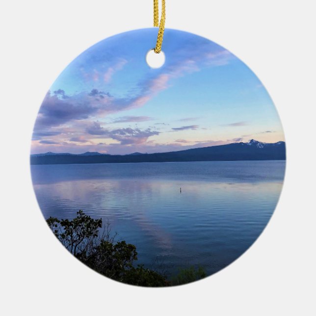 Sunset at Crescent Lake, OR Ceramic Tree Decoration (Front)