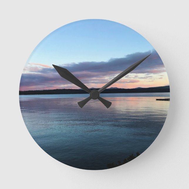 Sunset at Crescent Lake, OR Round Clock (Front)