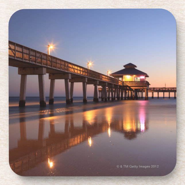 Sunset at Fishing Pier, Fort Myers Beach, Coaster (Front)