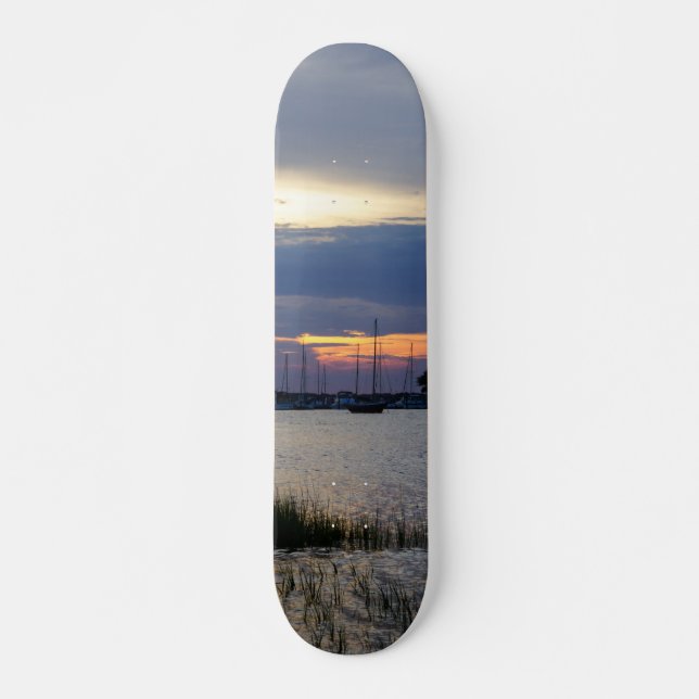 Sunset At Folly Harbour Skateboard (Front)