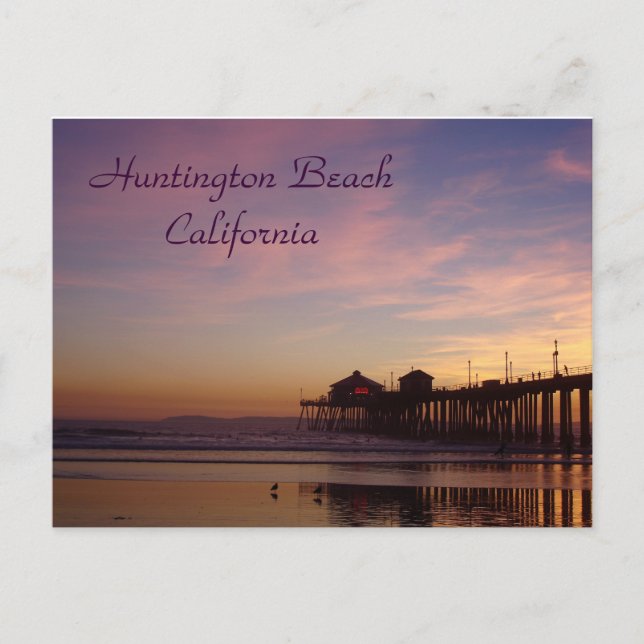 Sunset at Huntington Beach Pier, California Postcard (Front)