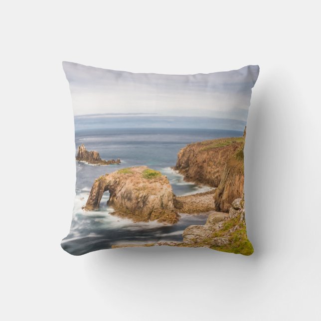 Sunset at Lands End in Cornwall England UK Cushion (Front)
