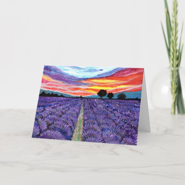 Sunset at Lavender Field Card (Front)
