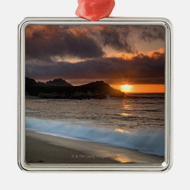 Sunset at Monastery Beach, Carmel, California, Metal Tree Decoration (Front)