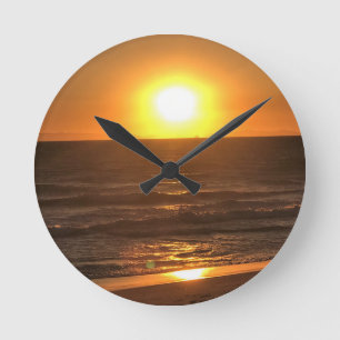 Sunset at Newport Beach, California Round Clock