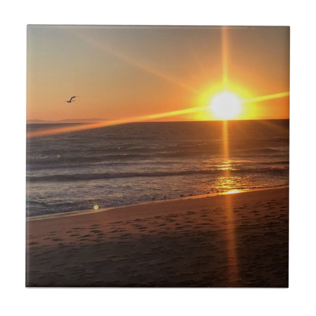 Sunset at Newport Beach, California Tile (Front)