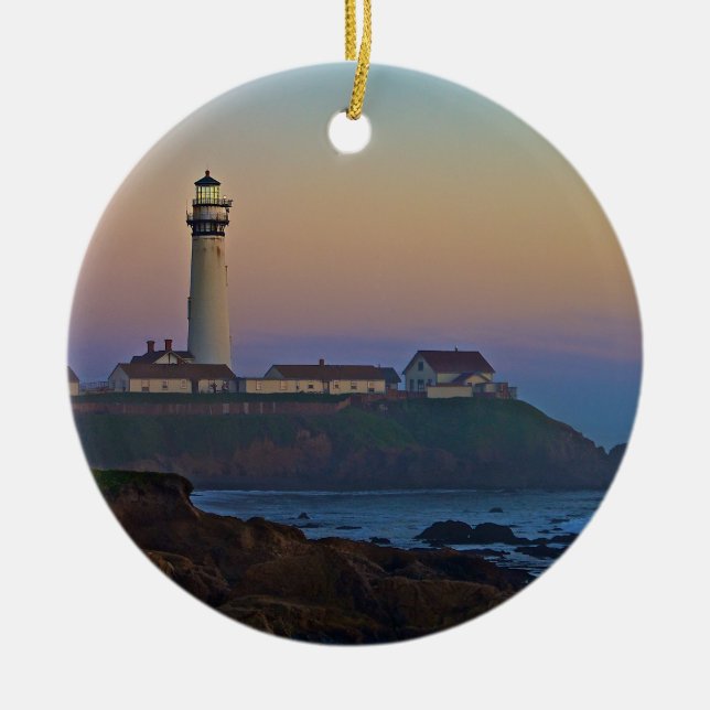 Sunset at Pigeon Point Lighthouse California Ceramic Tree Decoration (Front)