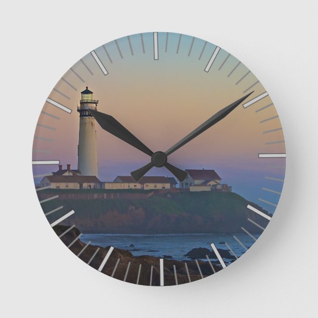 Sunset at Pigeon Point Lighthouse California Round Clock (Front)