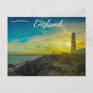 Sunset at  Portland Bill Lighthouse Dorset England Postcard