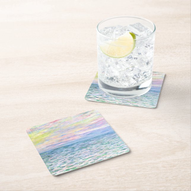 Sunset at Pourville by Monet Square Paper Coaster (Insitu)