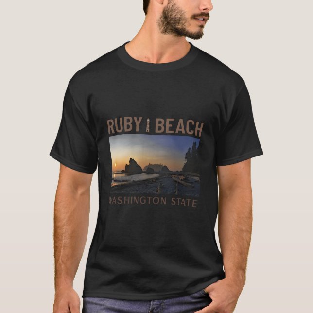 Sunset At Ruby Beach Washington State T-Shirt (Front)