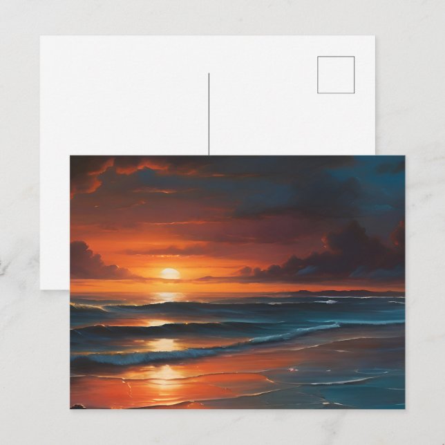 Sunset at sea art postcard (Front/Back)