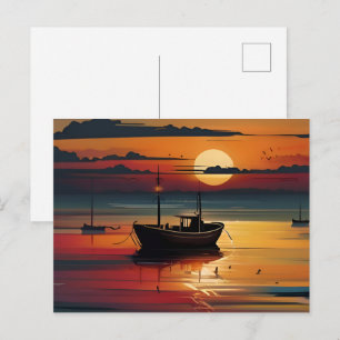 Sunset at sea art postcard