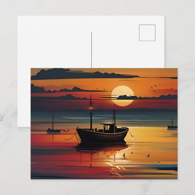 Sunset at sea art postcard (Front/Back)