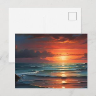 Sunset at sea art postcard
