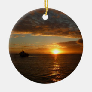 Sunset at Sea II Tropical Seascape Ceramic Tree Decoration