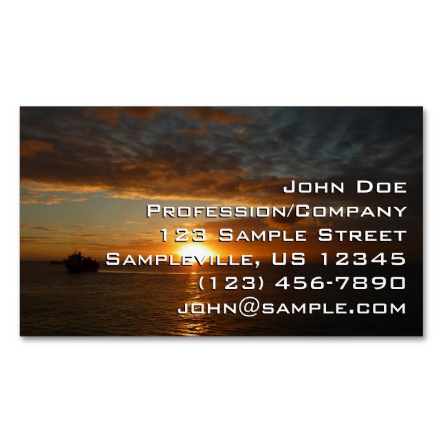 Sunset at Sea II Tropical Seascape Magnetic Business Card (Front)