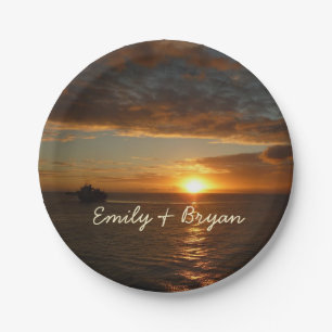 Sunset at Sea II Tropical Seascape Paper Plate