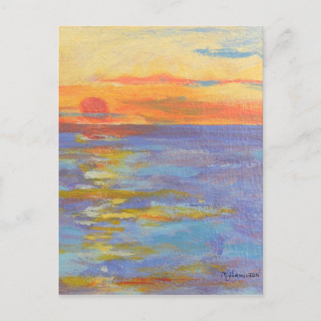 Sunset at Sea Post Cards, Ocean Sundown, Fine Art Postcard (Front)