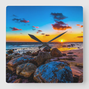 Sunset At Sea Square Wall Clock