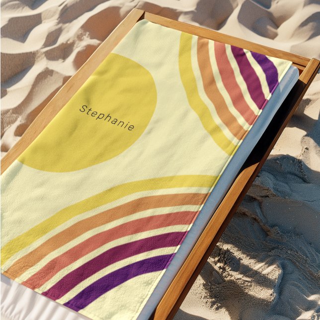 Sunset at the Beach Colourful Abstract Wavy Lines Towel (Creator Uploaded)