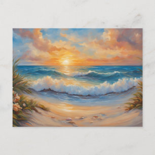 Sunset at the Beach Illustration  Postcard