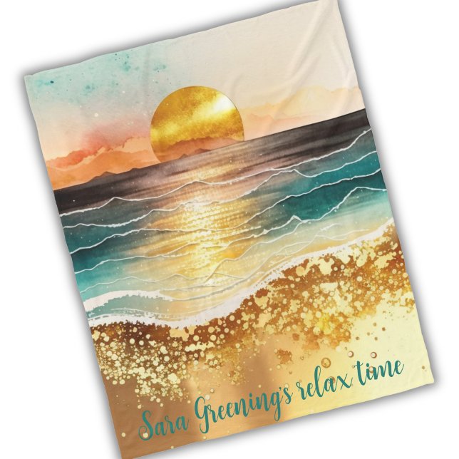 Sunset at the beach seaside cozy Fleece Blanket (Creator Uploaded)