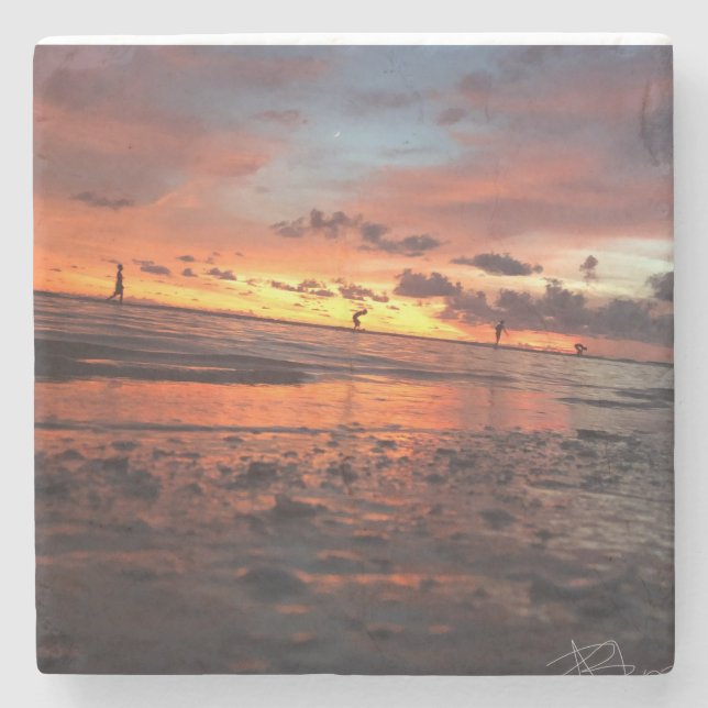 Sunset at the Beach Stone Coaster (Front)