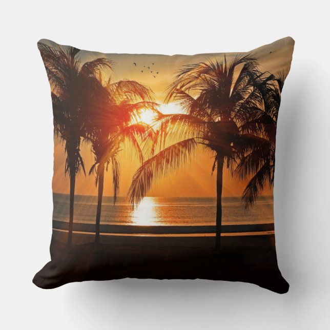 Sunset at the Beach, Tropical Landscape, Throw Pil Cushion (Front)