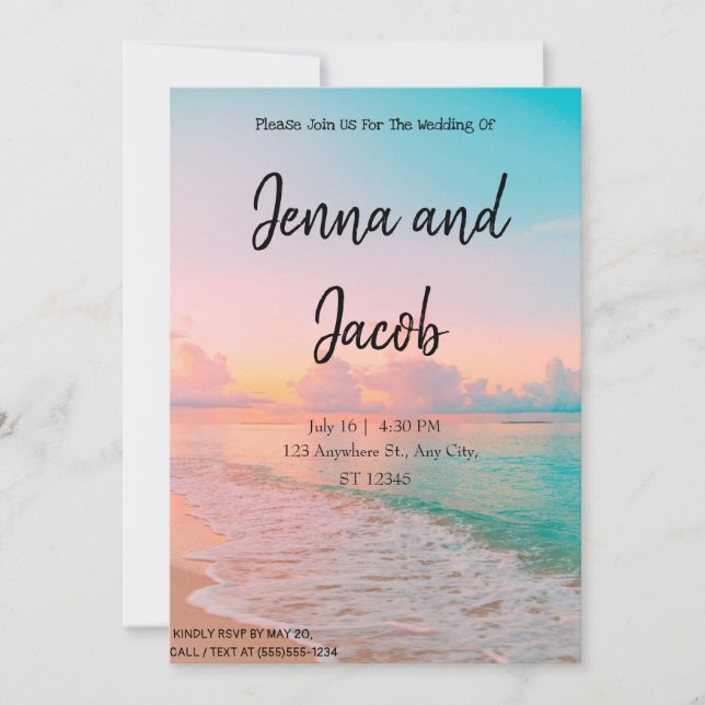 Sunset at the Beach Wedding Invitation (Front)