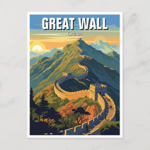 Sunset at the Great Wall of China Travel Postcard