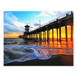 Sunset at the Huntington Beach Pier Photo Print