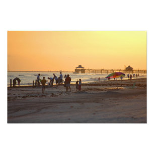 Sunset at the ocean beach photo print