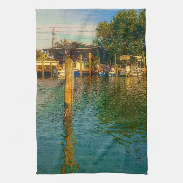 Sunset at the old Watering Hole Tea Towel (Vertical)