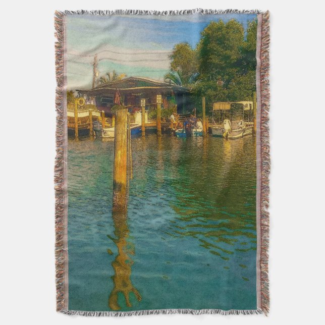 Sunset at the old Watering Hole Throw Blanket (Front Vertical)