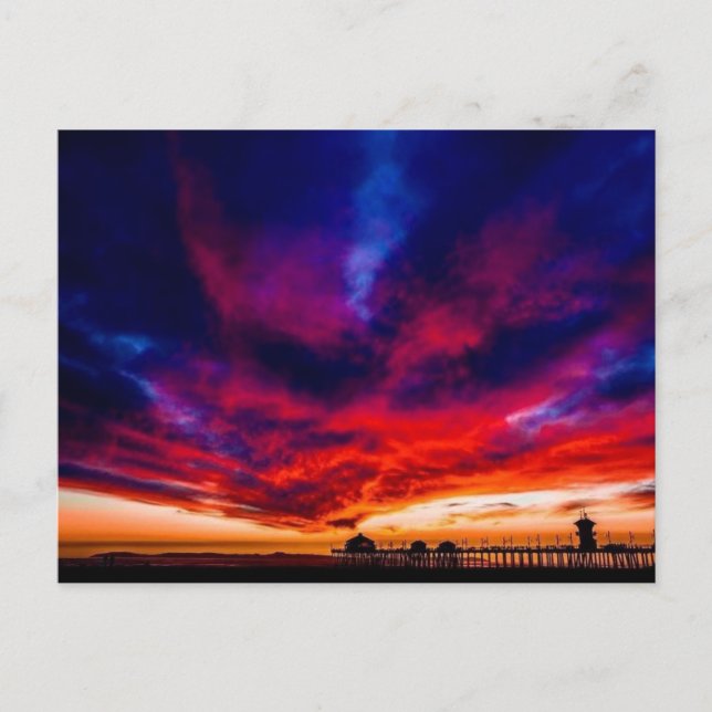 Sunset at the Pier, Huntington Beach, CA Postcard (Front)