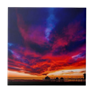 Sunset at the Pier, Huntington Beach, CA Tile
