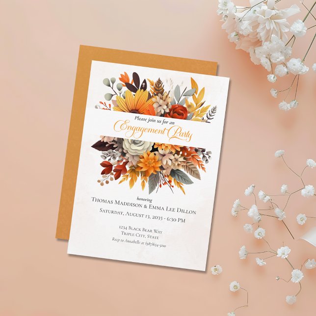 Sunset Autumn Floral Engagement Party Invitation (Creator Uploaded)
