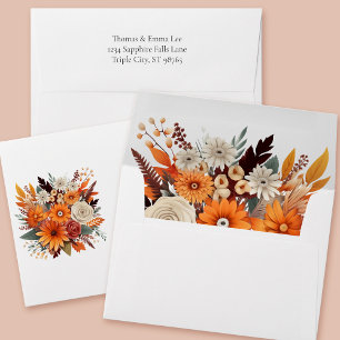 Sunset Autumn Floral Wedding Envelope