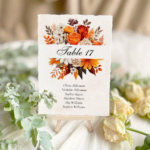 Sunset Autumn Floral Wedding Table Number